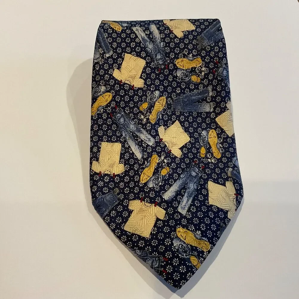 Men's 100% Silk Tie Made In Italy Novelty print jeans tee shirts shoes